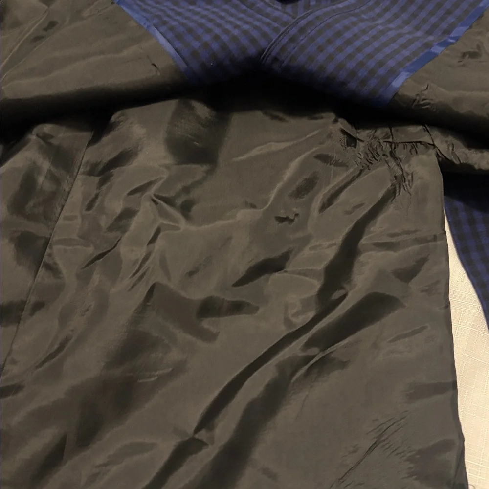 VTG Semantiks Dark Blue & Black Gingham Silk Linen Trench Coat SZ 22W peacoat - Picture 13 of 15